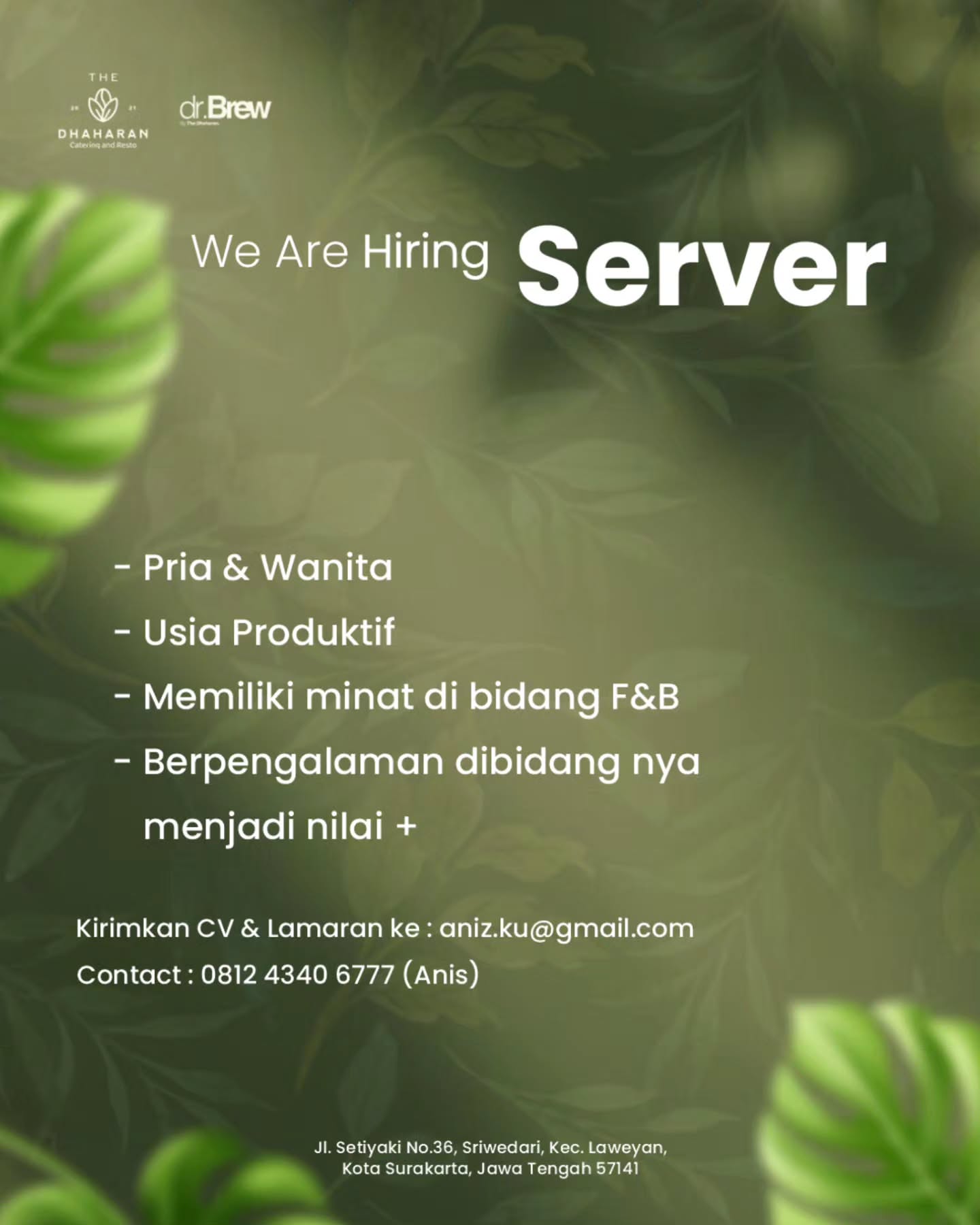 Poster Lowongan Kerja The Dhaharan Catering and Resto (dr. Brew) Slide 5