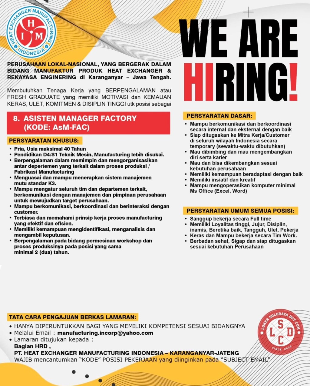 Poster Lowongan Kerja PT HEAT EXCHANGER MANUFACTURING INDONESIA Slide 5