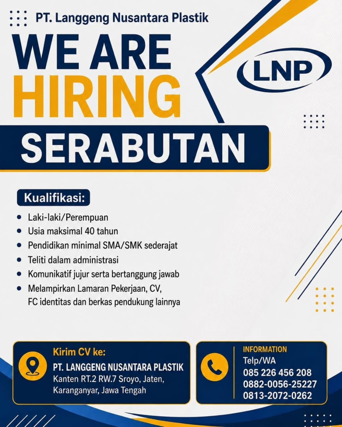 Poster Lowongan Kerja PT. Langgeng Nusantara Plastik Slide 5