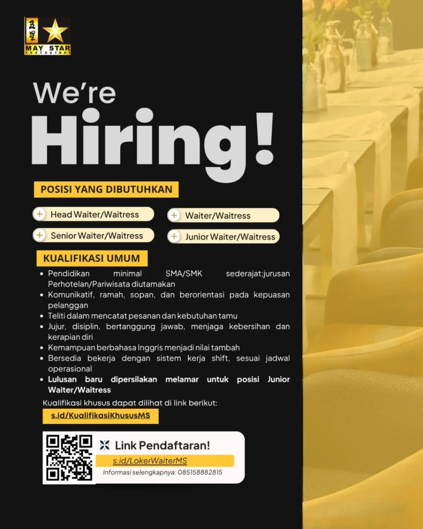 Poster Lowongan Kerja May Star Restaurant Slide 6