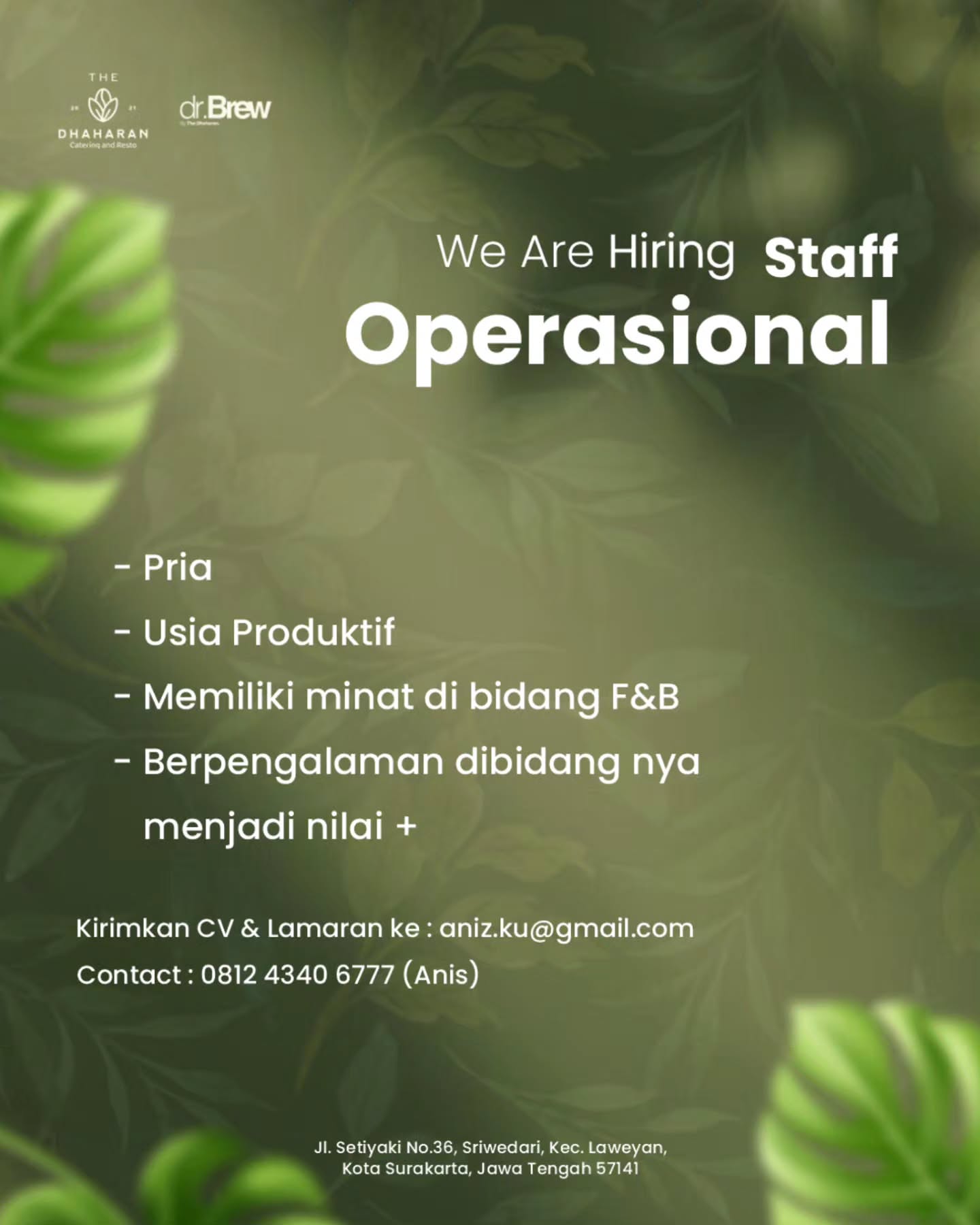 Poster Lowongan Kerja The Dhaharan Catering and Resto (dr. Brew) Slide 6