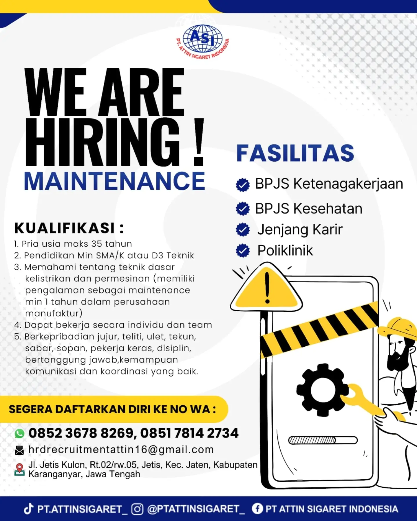 Poster Lowongan Kerja PT Attin Sigaret Indonesia (MPS Jaten) Slide 6
