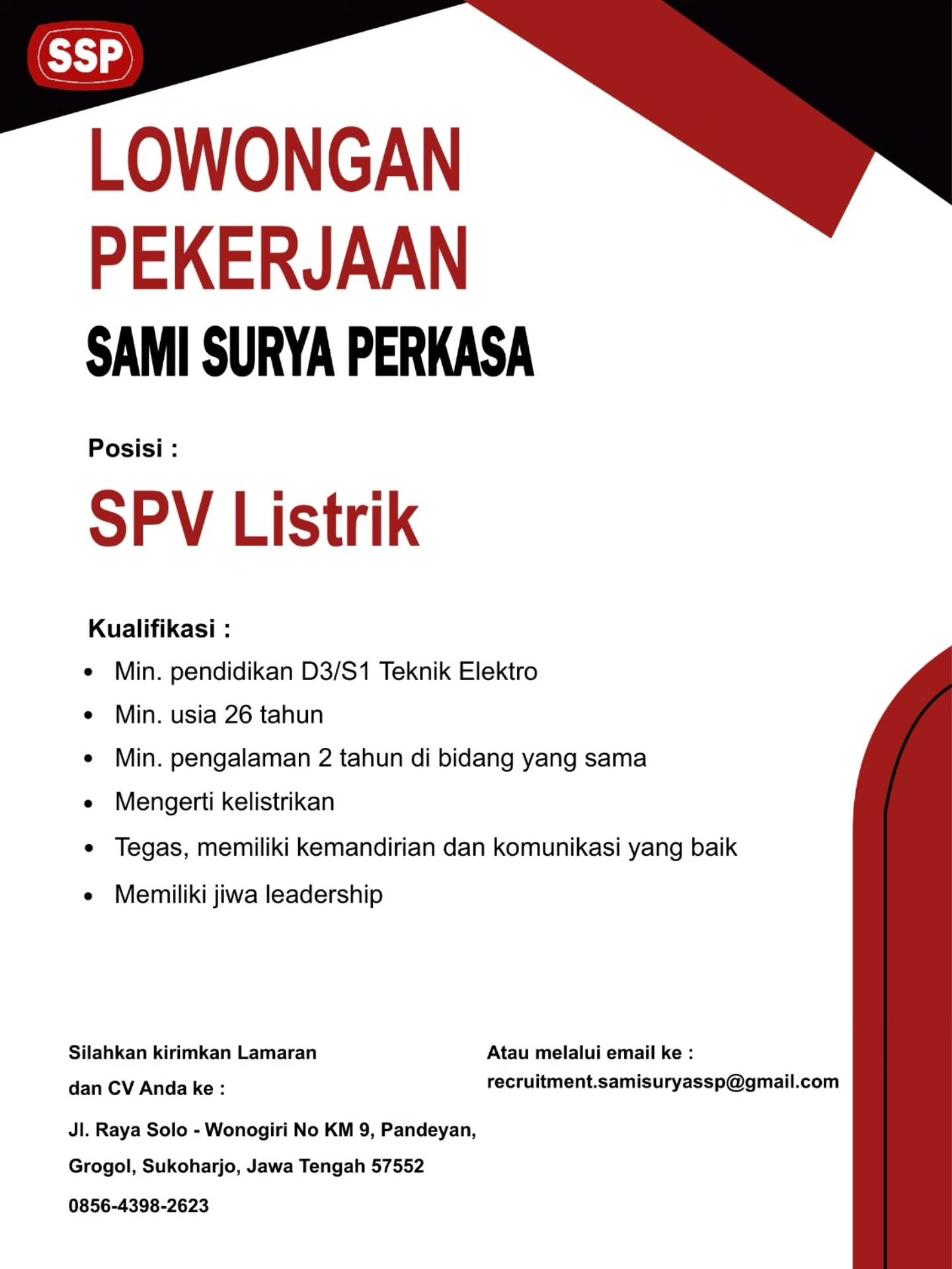 Poster Lowongan Kerja PT Sami Surya Perkasa Slide 6