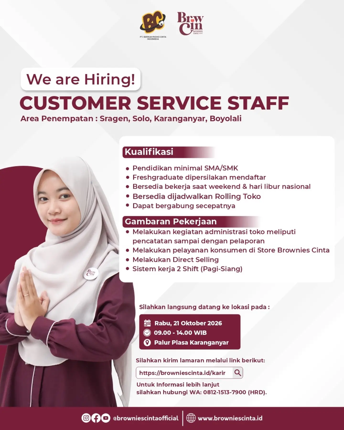 Poster Lowongan Kerja PT. Berkah Ridho Cinta Indonesia (Brownies Cinta) Slide 7