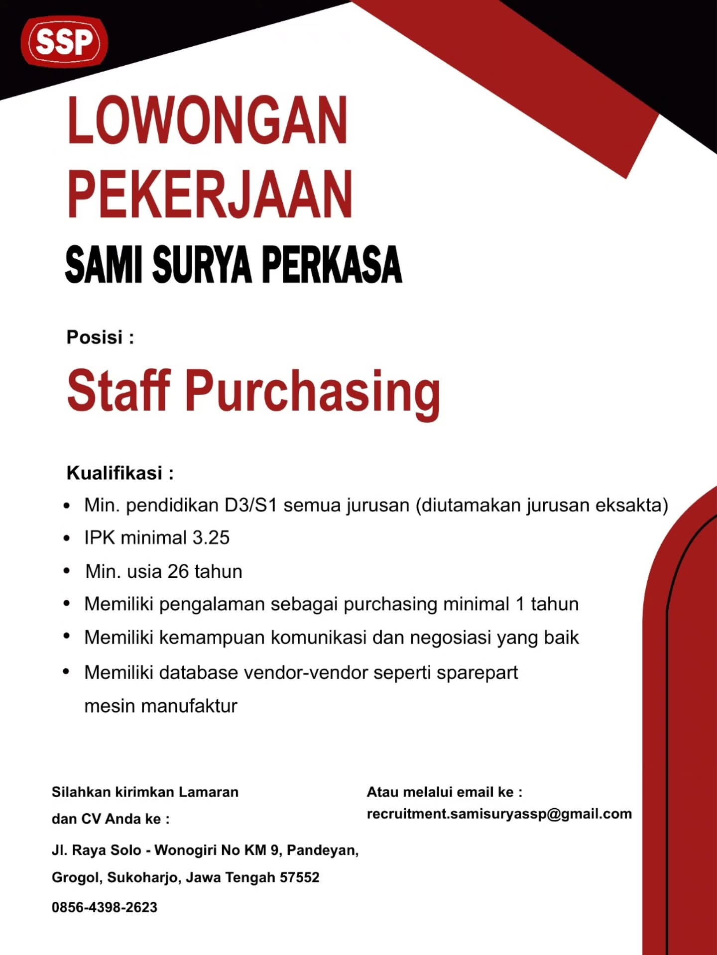 Poster Lowongan Kerja PT Sami Surya Perkasa Slide 7
