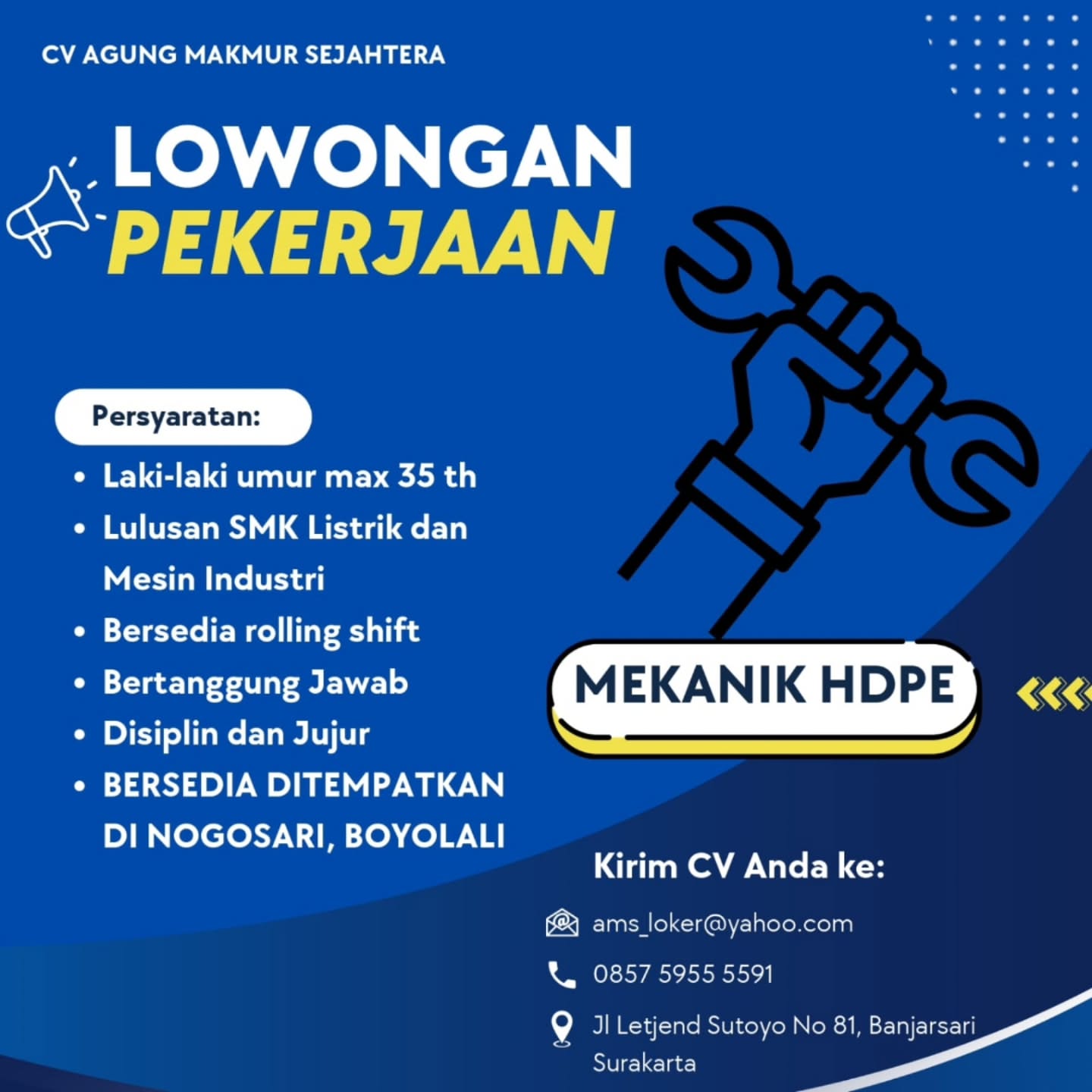 Poster Lowongan Kerja CV Agung Makmur Sejahtera Slide 7