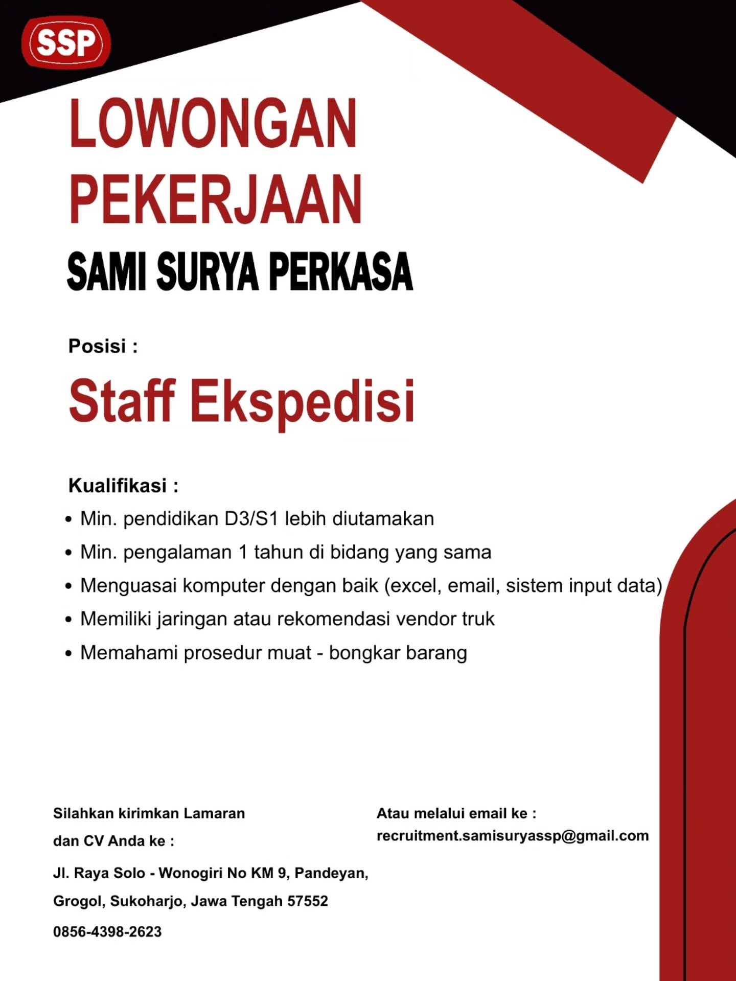 Poster Lowongan Kerja Sami Surya Perkasa Slide 8